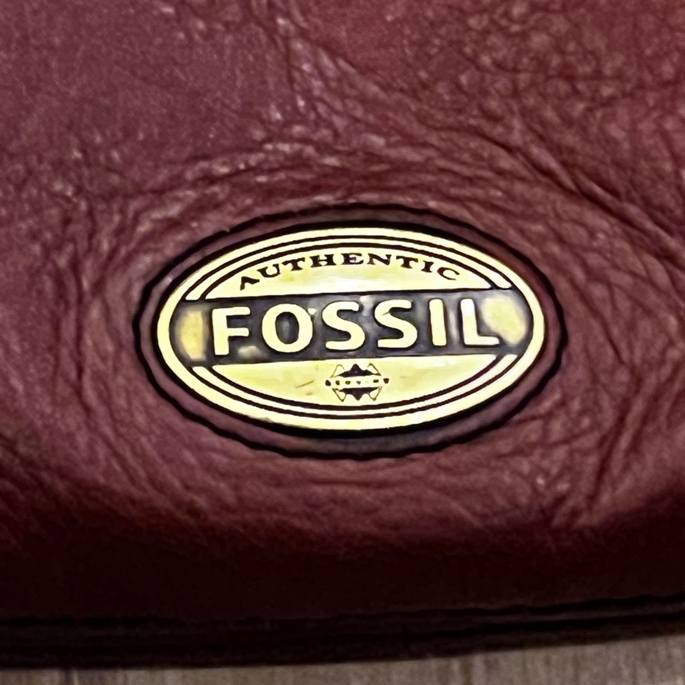 Fossil Authentic Dark Brown Leather Mini Crossbody Double Zip w/ Brass Hardware - Picture 3 of 7